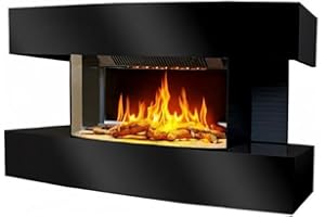 CHEMIN'ARTE Camino elettrico da parete Lounge Medium Nero - 82x21x42cm - caminetto elettrico con Fiamma LED 2000W e Telecomando, Caminetto con Timer e Controllo Automatico di Temperatura