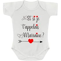 Body Bébé Blanc 'Et Si Je T'appelais Marraine?' - 100% Coton 0 Mois