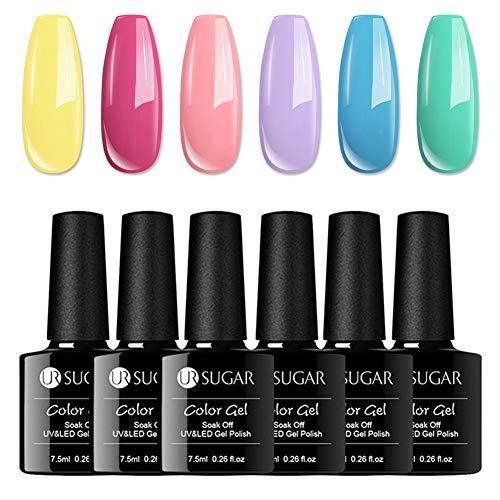 Coulorbuttons 7.5 ml UR Sucre Gel UV Vernis à ongles Candy Couleurs pour l'été Soak Off UV LED Bon Nude Rose Vert Bleu Collection Ensemble de 6 couleurs
