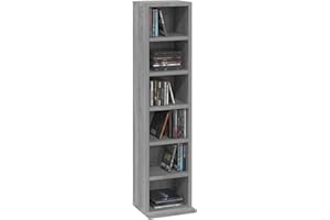 Homgoday - Armario para CD con 6 compartimentos abiertos, 21 x 20 x 88 cm, madera de ingeniería, torre CD, armario de almacenamiento, DVD, estante de CD y DVD para sala de estar, dormitorio, oficina
