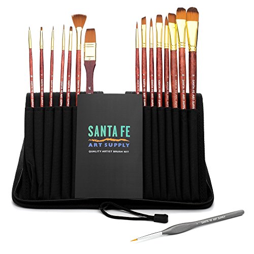 NEW YEAR’S DEAL 72% OFF! Rabatt HEUTE! Künstlerpinsel-Set für Acryl, Aquarell, Öl, Gouache, und Gesichtsfarbe von Santa Fe Art Supply™. 15 30 cm professionelle Pinsel + 1 Pinsel mit kurzem Griff im Transportetui. #1 Bestseller. Lebenslange Garantie - 6