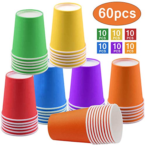 60Pcs Gobelets Carton Jetables,250ml Verres Carton Multicolore Recyclables Biodégradables,Pour les fêtes, Mariage,Bricolage, Boissons Froides, Boissons Chaudes, café - 6 Couleurs