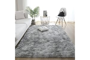 Cekene Shag Area Rug for Livingr Room Fluffy Rugs Soft Bedroom Rug Small Girls Room Rugs Area Rug for Girls Room Bedroom Home Decor Floor Carpet (120x160cm(4x5.3ft), Grey)