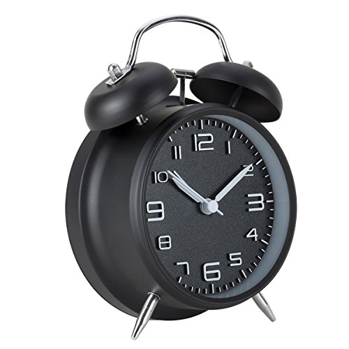 AKUNSZ Doppelglockenwecker Retro Glockenwecker mit Nachtlicht, lauter Alarm, ohne Ticken geräuschlos 4 Zoll Alarm Wecker mit großes Zifferblatt, Schwarz - 2