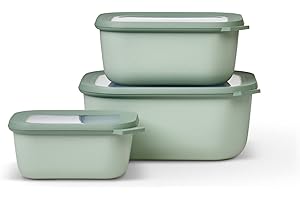 ‎MEPAL Mepal - Cirqula Multischüssel Set 3–teilig rechteckig Nordic sage – 750, 1500, 3000 ml – Verwendbar als Vorratdose, Kühlschrankdose, Gefrierdose, Mikrowellegeschirr & Servierschale mit Deckel
