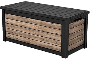 Keter Northwood Auflagenbox/Kissenbox 623 Liter | 100% Wasserdicht mit Belüftung dadurch kein übler Geruch/Schimmel Moderne Holzoptik | Deckel belastbar bis 250 KG | Deckel mit Gasdruckfedern