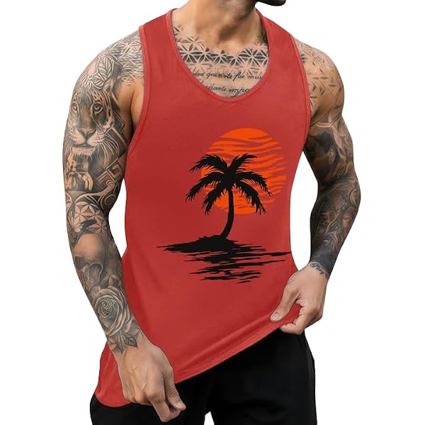 Débardeur Homme IWOLLENCE Imprimé Hawaien Coton - Chemise D'Été Sans Manches Ample