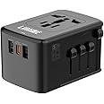 LINKME 65W GaN High-Speed Universal Charger with 2 USB-A & 1 USB-C PD Port, Worldwide Travel Adapter for EU, UK, USA, AU, Asia - Compact Wall Charger for Smartphones, Tablets, and Laptops
