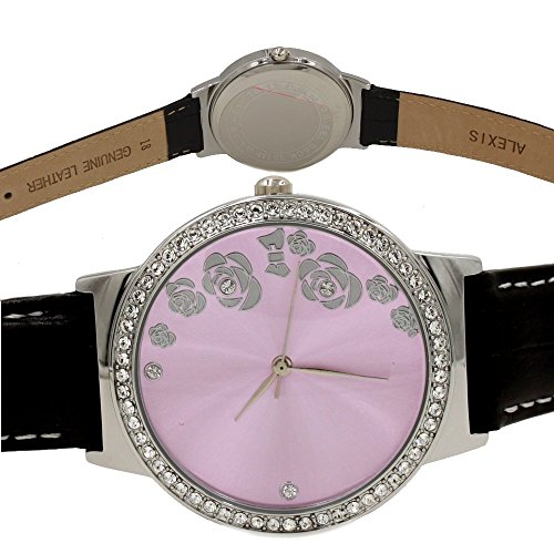 Alexis Uhr Quarz Damen Runden Japan Seiko PC21 Movement Schwarz Geninue Lederband Pink Dial Wasserdicht Alexis Uhr Quarz Damen Runden Japan Seiko PC21 Movement Schwarz Geninue Lederband Pink Dial Wasserdicht