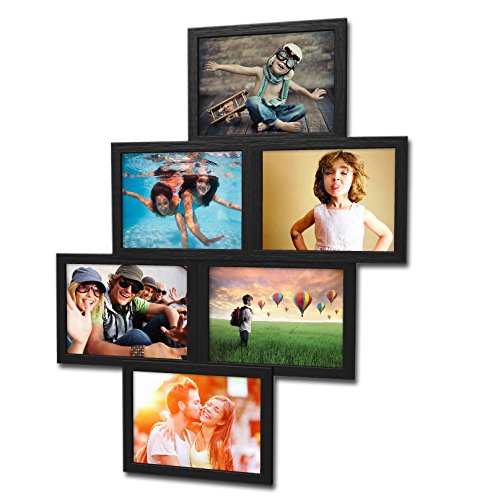 Fotogalerie für 6 Fotos 13x18 cm - 3D 603 Optik - Bilderrahmen Bildergalerie Fotocollage Rahmenfarbe Schwarz gebürstet