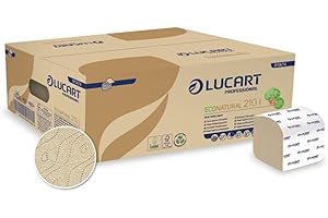 Lucart Professional, EcoNatural 210I, Papel Higiénico Interplegado en Fiberpack, Ideal para Baños Públicos y Oficinas, 210 piezas por paquete, 10x21 cm, 40 paquetes