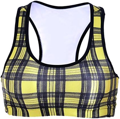 Hsnnyqt Sports Bra Summer Fashion Ladies Little Vest Yellow Lattice Digital Prints Quick Dry Yoga,Yellow-L