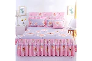 uyeoco Bettrock Bettwäsche Set-3pcs/Set Rüschen-Plissee Bett Rock Bettlaken Kissenbezüge Atmungsaktive Bettwäsche Set für zu Hause (Color : B, Size : 150x200cm)