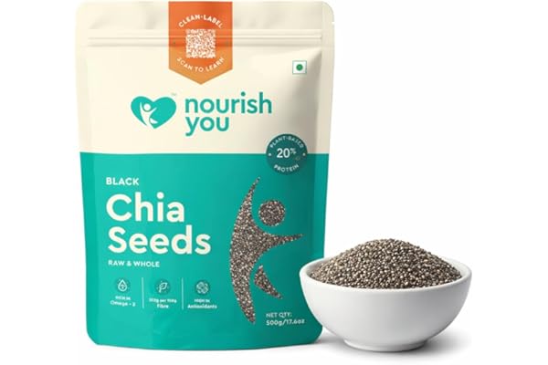 Nourish You Raw & Whole Chia Seeds 500g Goodness of 37.5g Dietary Fibre & 20.4g Protein per 100g Dirt & Stone free Gluten Free Source of Calcium, & Antioxidant , Omega 3 & Zinc Premium superfoods Pack of 1 Supports Weight Management