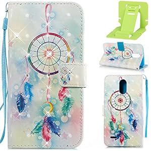 LG LS777 Hülle,LG Stylus 3 Glitzer Hülle,Ekakashop Bunt Feder-Campanula Muster 3D Bling Shiny Brillant Diamant Funkeln Sternen Star PU Leder Wallet Case Schutzhülle Klapptasche Etui Bookstyle Flip Schale Weichen Silikon Standplatz Fall Hülle Case mit Standfunktion und Karte Halter für LG Stylus 3 / LG LS777 / LG Stylo 3 5.7 Zoll + 1x Kostenlos Ständer (Farbe zufällig)