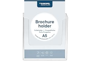 EUROPEL Wall Mounted Brochure Holder, for A5 Size, Crystal Clear Acrylic Literature Stand & Dispenser, Booklet, Flyer & Menu Display & Dispenser for Office, Restaurants & Reception, Portrait