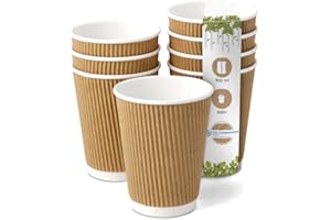 BIOZOYG 500 pièces gobelet carton ondulé à emporter en carton kraft marron I Gobelet à café écologique jetable bio non-imprimé 300ml / 12oz I 100% biodégradable, certifié compostable