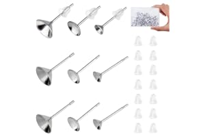 DICOSMETIC 300Pcs 3 Dimensioni Orecchino Post 3 Dimensioni Acciaio Inossidabile Strass Cabochon Orecchini A Lobo Vuoto Impostazioni Orecchino per La Creazione di Gioielli Fai da Te
