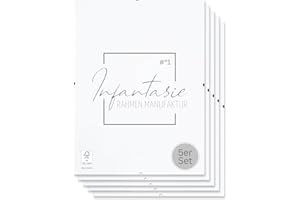 Infantasie 'N°1' Rahmenloser Bilderrahmen Cliprahmen 5 Stk. 21x29,7 cm (DIN A4) | Moderner Bildhalter für stilvolle Gallerie Präsentationen mit weiß laminierter MDF-Holz Rückwand und Acrylglasscheibe.