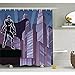 Produktbild H&S Superhelden Duschvorhang, heroische Mann auf dem Dach des Apartment auf Stadt Grafik, Stoff Badezimmer eingerichtet mit Haken, getrocknete Rose Flieder Dark Blue 66" x 72"