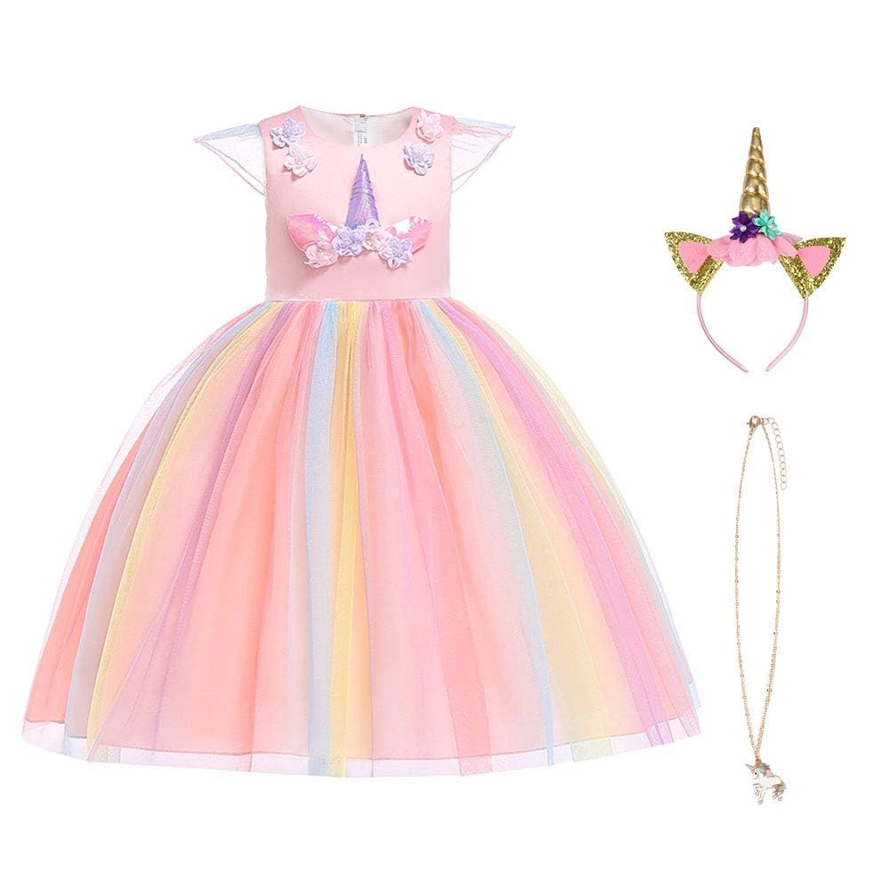 URAQT Robe Licorne Enfant de Princesse, Robes Fille, Robe de Princesse avec Licorne, Unicorn Party - 1