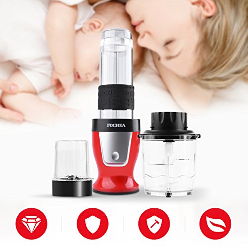 Standmixer 3 in 1 Multifunktion Mini Mixer mit Sport-Flasche, BPA frei für Fleisch, Eis, Obst, Gemüse und Kaffeebohne, Blender,Juicer / Smoothiemaker, Zerkleinerer, Kaffeemühle von Fochea - 8