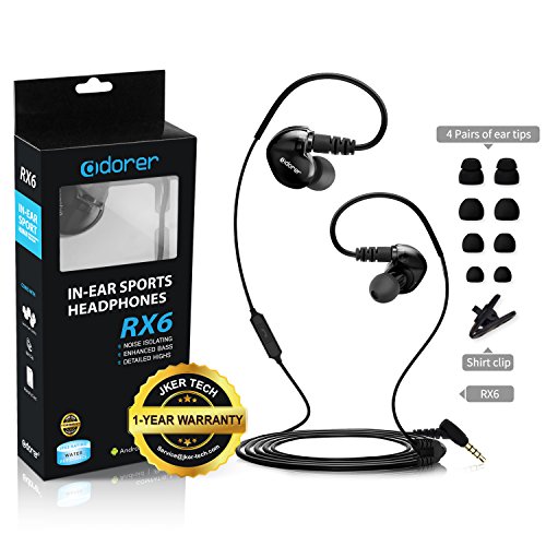 Adorer Auriculares deportivos con cable  RX6 Bajos Est  reo Auriculares con Micr  fono  reducci  n de ruido para iPhone  Android  3 5mm Jack - Negro