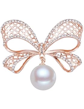 Belons Damen Mädchen Rosegold Schleife Brosche Perle Strass Legierung Anstecknadel Sicherheitsnadel Pin