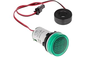 Gebildet Tester di Tensione di Corrente CA da 22mm con Display a LED a 2 Cifre Voltmetro Multifunzione Amperometro Multimetro Pannello AC 50-500V 0-100A (Verde, Rotondo)