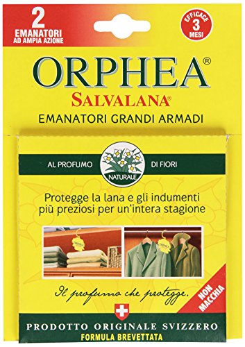 Orphea Salvalana - Emanatori Grandi Armadi, al profumo di fiori, protegge la lana - 8 confezioni da 2 pezzi [16 pezzi]