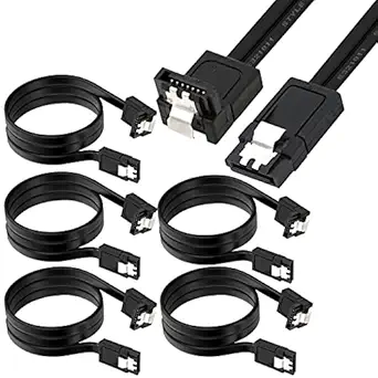 Storite 5-Pack SATA 3 90 Degree Right Angle to Straight 6.0 Gbps Data Cable with Locking Latch for HDD & SSD - (Black, 45 cm)