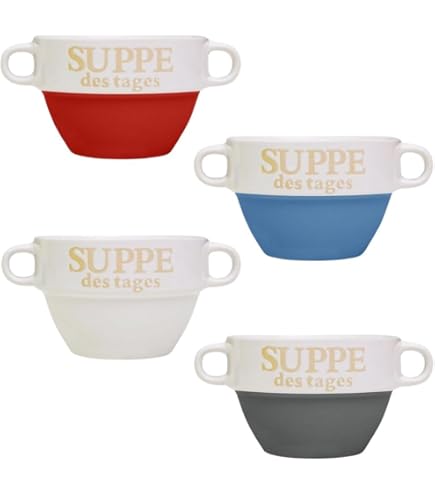 LOVECASA Set of 4 French Onion Soup Bowls with Handle | 780ml | Porcelain Soup Pot for Cereals, Beef Stew, Pasta, Casserole Pies | Microwave and Oven