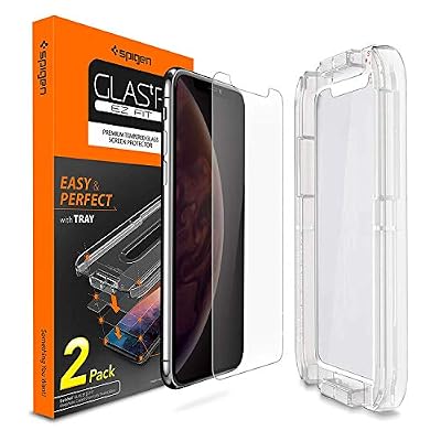 Spigen, [2Pack Verre Trempé iPhone XS/X (5.8"), EZ FIT Glas.TR, Kit d'installation Inclus, Premium 9H, Respectueux de la Casse, Compatible Visage ID, Protection écran iPhone X/XS (063GL25358)
