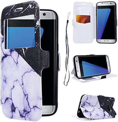 SmartLegend Samsung S7 Wallet Case, Galaxy s7 Leather Case, Folio View Window Flip Case Cover with Strap for Samsung Galaxy S7, Elegant Book Style PU Full Body Protection with [Kickstand] Stand Function, Card Slots Holster Purse, Soft Silicone Inner Back Cover SmartPhone Protective Skin Cover for Samsung Galaxy S7 - Marble