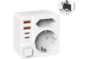 Adaptador Enchufe UK a español, THUNIX Adaptador de Viaje con 2 USB C y 2 USB A, Adaptador Tipo G Europa a 3-Pin Reino Unido para Irlanda Maldivas Dubai Bretaña Singapur HK