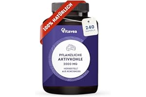 ‎VITAVEA Aktivkohle Tabletten - 2000 mg - 240 Tabletten - 100% Natürlich - Aktivkohle aus Kokosnuss - Vitavea