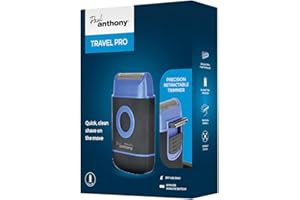 Paul Anthony Travel Pro Battery Operated Men's Compact Foil Shaver/Titanium Steel Flexible Blade/Retractable Side Foil Flexible Trimmer/Rubberised Finish / 2 x AA Battery Operated - H5001