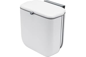 M.J COMFY-LIFE Food Waste Bin with Lid, 10L Foldable Hanging Kitchen Caddy, Wall Mounted Under Sink Trash Can for Cupboard Door, Cabinet, Bathroom, RV, Motorhome