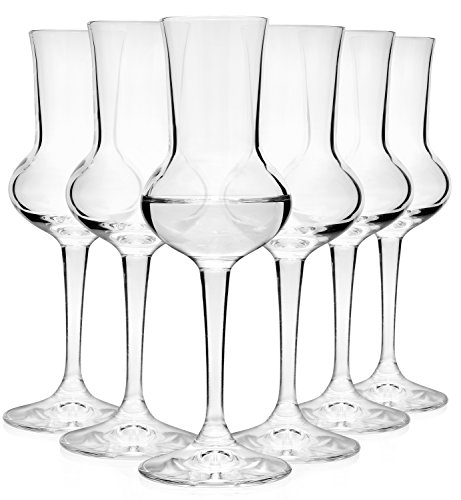 Bormioli Grappaglas Set 6 teilig | Füllmenge 75 ml | Gesamthöhe des Glases 16,5 cm | Stiellänge 5,8 cm | Klassiches Grappaglas für Das berühmte Italienische Getränk