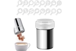 AIDSHUNN 1 Pièces Saupoudreuse pour Cacao en Acier Inoxydable 16 Pièces Pochoirs à Café Sucre Shaker à Chocolat pour Cuisine Café, Cannelle, Dragées, Poudres, Épice