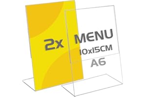 TAPKUA Espositore Inclinabile in Acrilico A6, Insegna Trasparente, Bacheca Verticale per l'esposizione di Menù, Brochure, Volantini (2 Pezzi - A6)