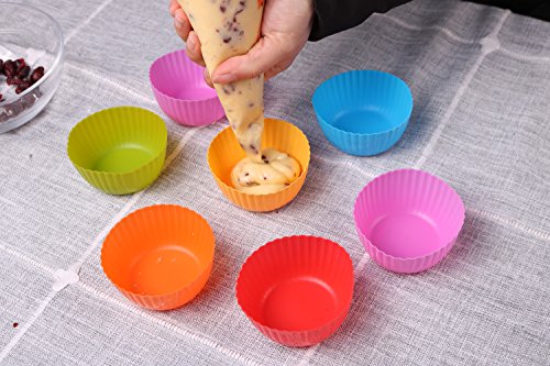 Silikon Muffin Backförmchen,Liflicon [Kochen-Master] Wiederverwendbare Kuchenform, 12er-Pack, FDA und LFGB Zertifizierung. [Mehrfarbig] - 5
