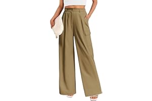 Lonya Pantaloni Donna Estivi Leggeri Pantalone Palazzo Elastico Vita Alta Pantaloni Eleganti Gamba Larga Casual Pantaloni Cargo Larghi con Tasche