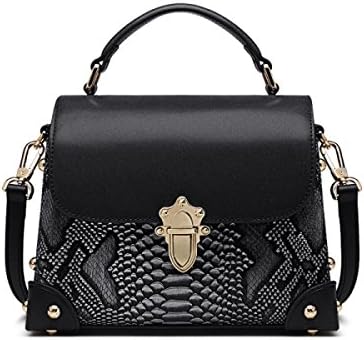 Ladies Leather Shoulder Bag Handbag Snake Small Square Bag Buckle Shoulder Messenger Bag,Black