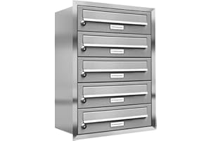 ‎AL BRIEFKASTENSYSTEME AL Briefkastensysteme, 5er Unterputzbriefkasten, Briefkasten rostfrei, 5 Fach Briefkastenanlage modern, Edelstahl Postkasten