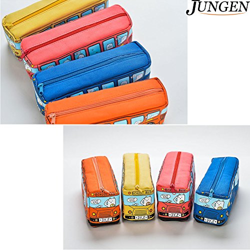 JUNGEN Bolso de l  piz Caja creativa del l  piz de la forma del autob  s Bolso grande de la pluma de la capacidad bolsa de papeler  a para estudiantes  Azul 