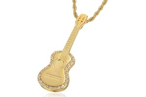 BOBIJOO Jewelry - Pendentif Collier Guitare 6 Cordes Gitan Acier Inoxydable Or Diamants Chaîne torsadée