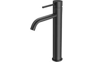 FORIOUS Grifo Lavabo Alto, Grifo Monomando para Lavabo Alto en Negro con Altura de Salida de 190 MM, Mezclador de un Solo Mango para el Lavabo del Baño, Lavamanos, Baño de Invitados