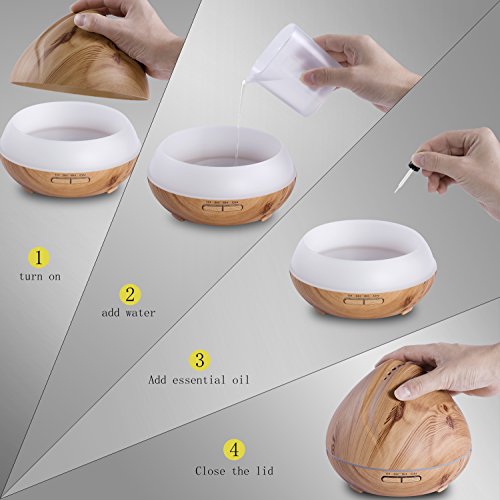 Liqoo® Aroma Diffuser Luftbefeuchter 400ml Duftzerstäuber Oil Düfte mit 7 Farben LED Licht für Schlafzimmer Wohnzimmer Büro - 7