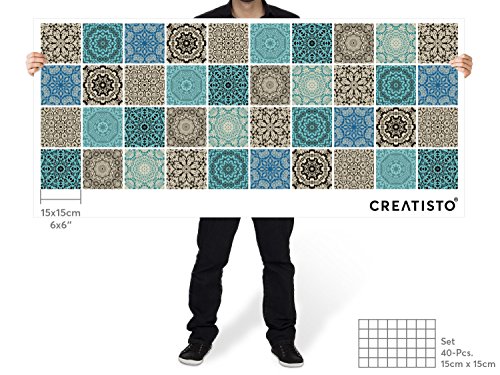 Fliesensticker Dekoraufkleber Mosaikfliesen | Fliesen-Aufkleber Sticker Folie selbstklebend – Küche renovieren Bad Deko Küche – Klebefliesen Fliesendekor | 15×15 cm – Motiv Marrokanisch – 40 Stück - 4
